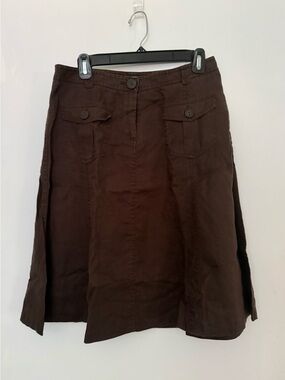 J. Crew Dark Brown A-Line Utility Linen Skirt